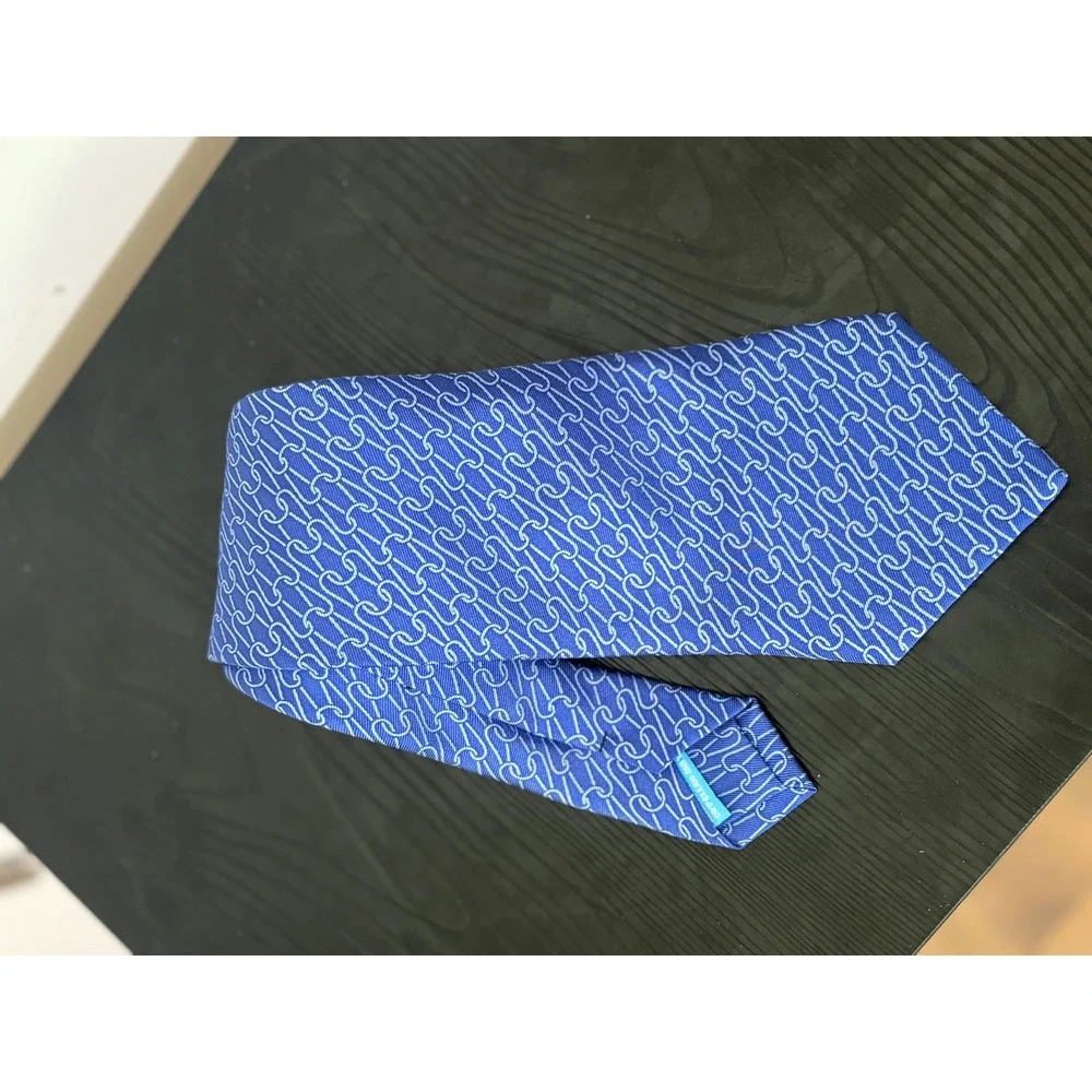 JMcL Blue Silk Necktie‎ Chain Link Pattern Business Formal Men's Tie
